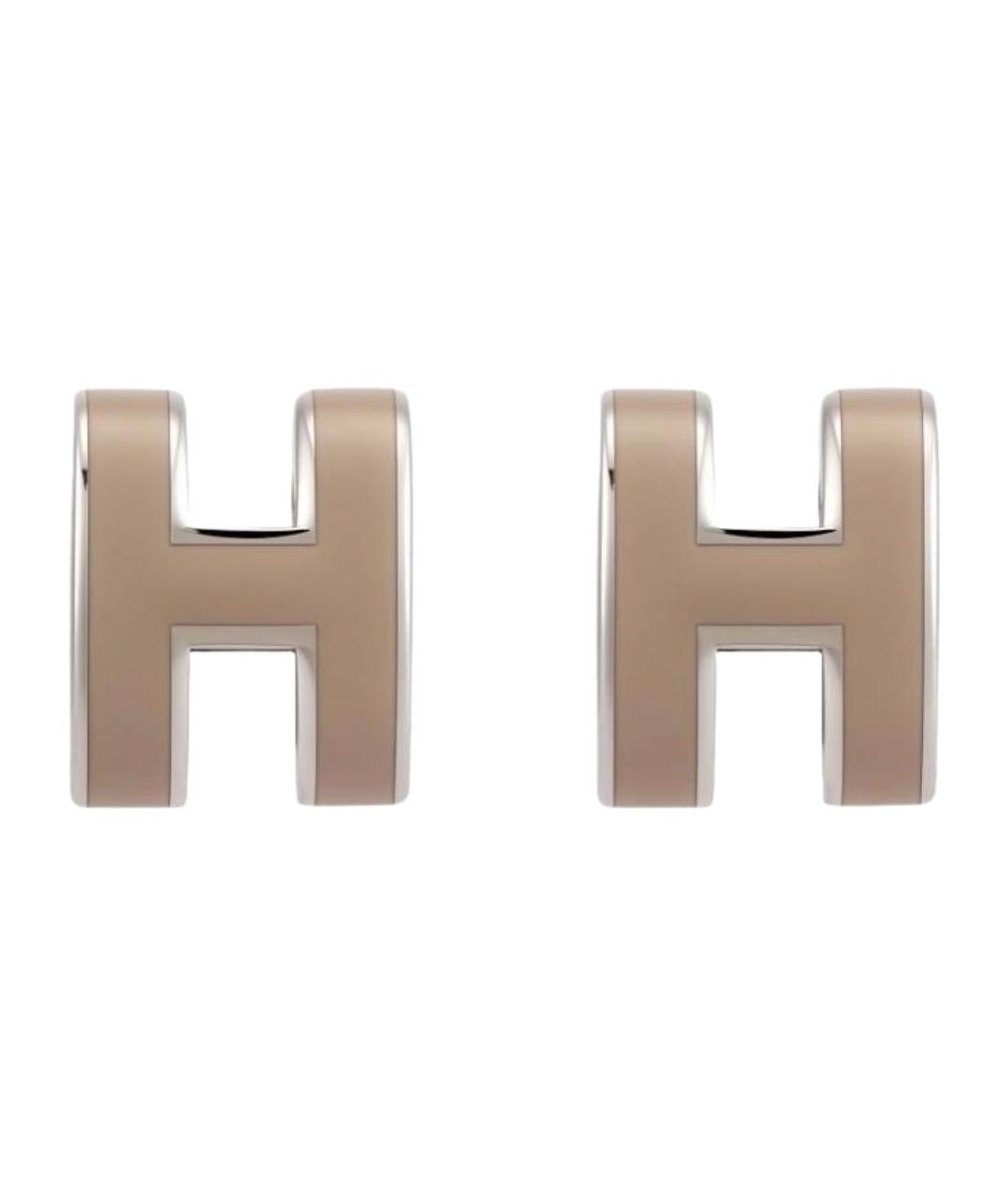 HERMES Бежевые металлические серьги, фото 1