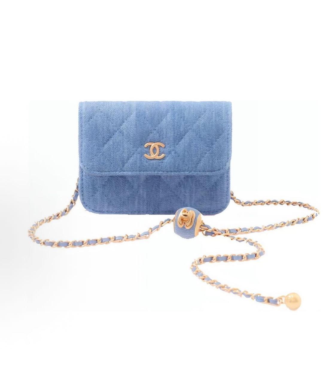 CHANEL Голубая деним сумка через плечо, фото 4