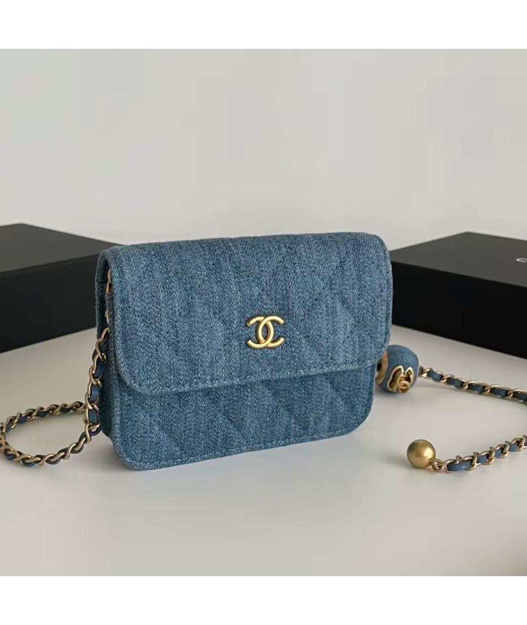 CHANEL Голубая деним сумка через плечо, фото 8