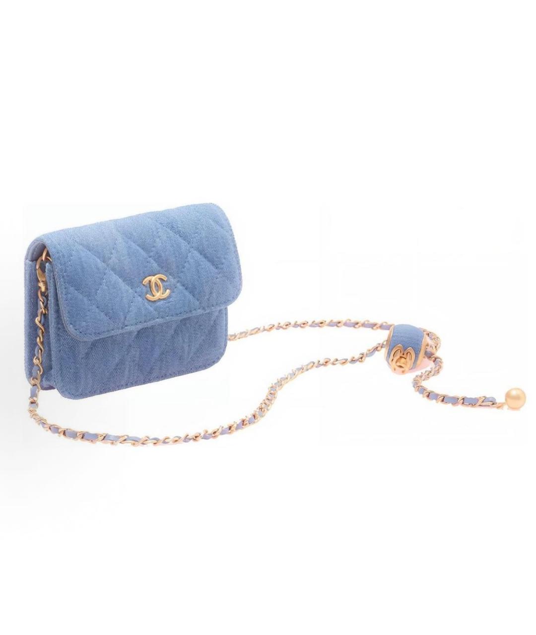 CHANEL Голубая деним сумка через плечо, фото 3