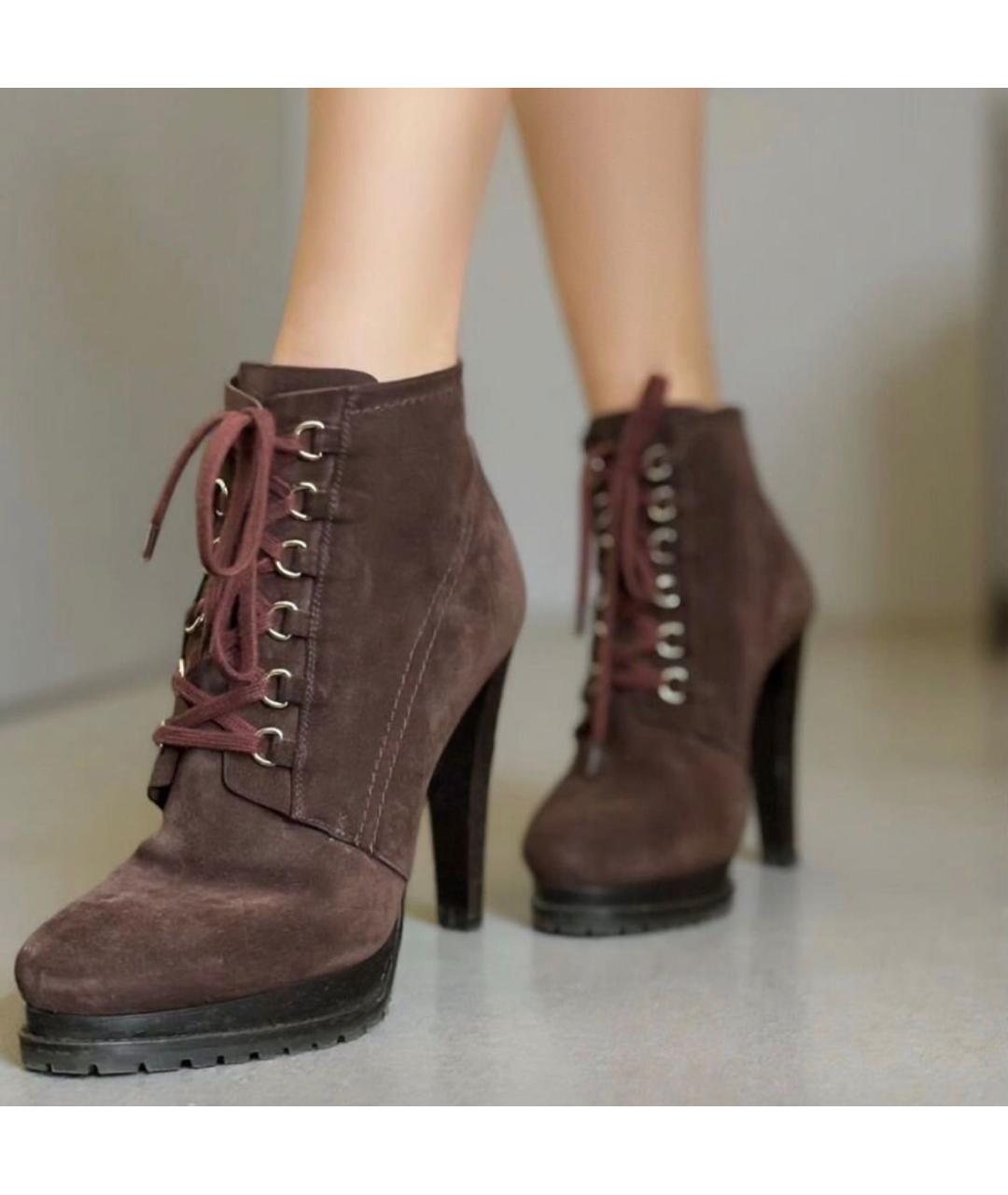 GIORGIO ARMANI Бордовые замшевые ботильоны, фото 5