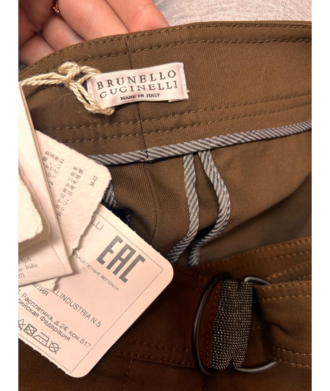 BRUNELLO CUCINELLI Хаки хлопко-эластановые брюки узкие, фото 3