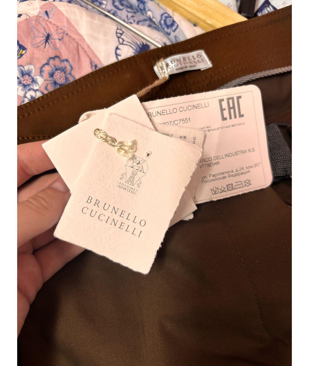 BRUNELLO CUCINELLI Хаки хлопко-эластановые брюки узкие, фото 5