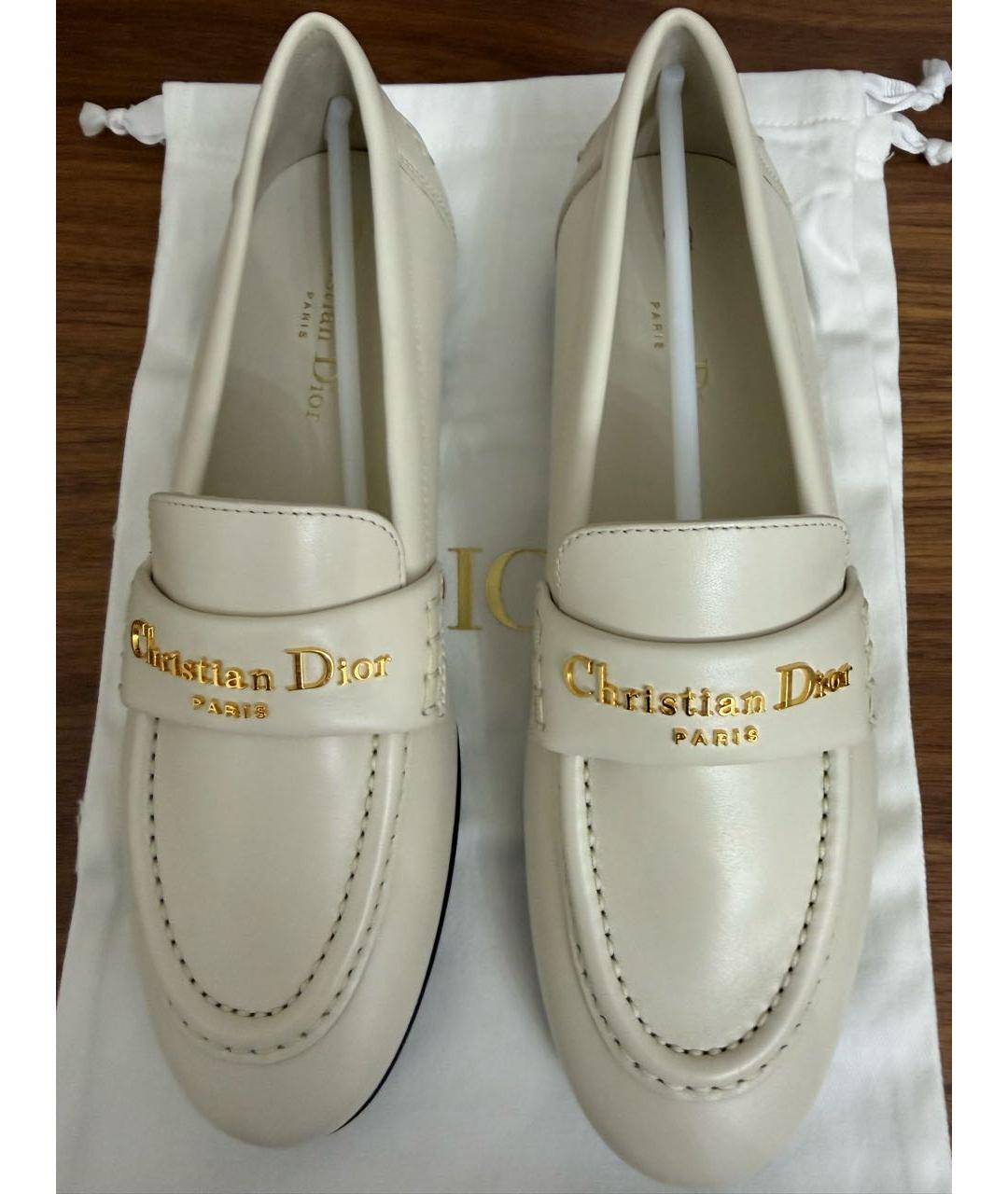 CHRISTIAN DIOR Белые кожаные мокасины, фото 2