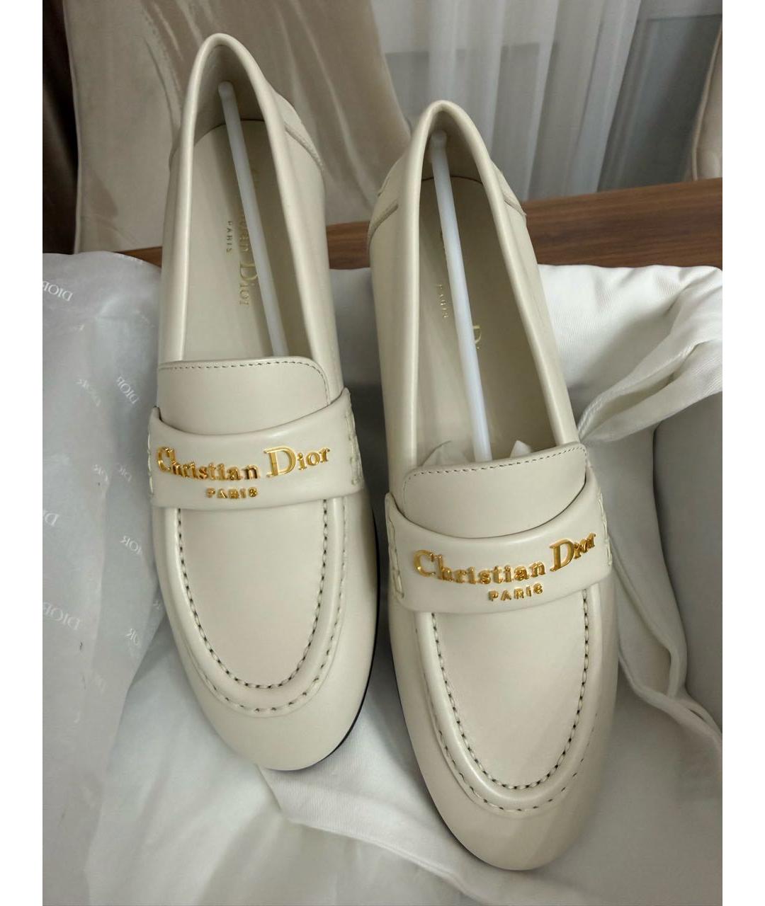 CHRISTIAN DIOR Белые кожаные мокасины, фото 4