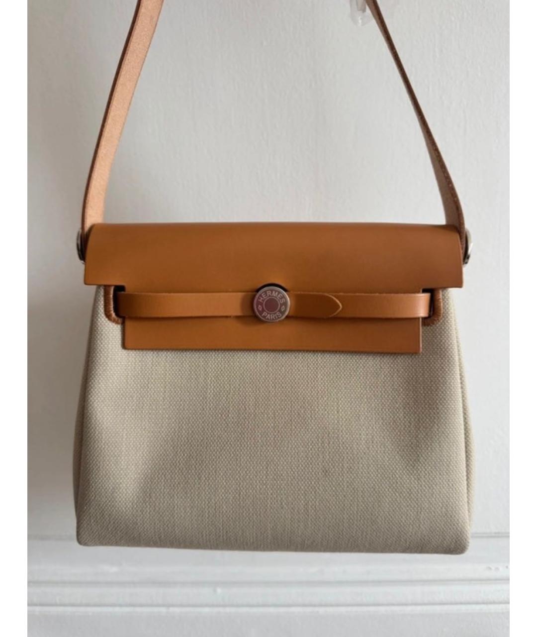 HERMES Бежевая тканевая сумка через плечо, фото 8