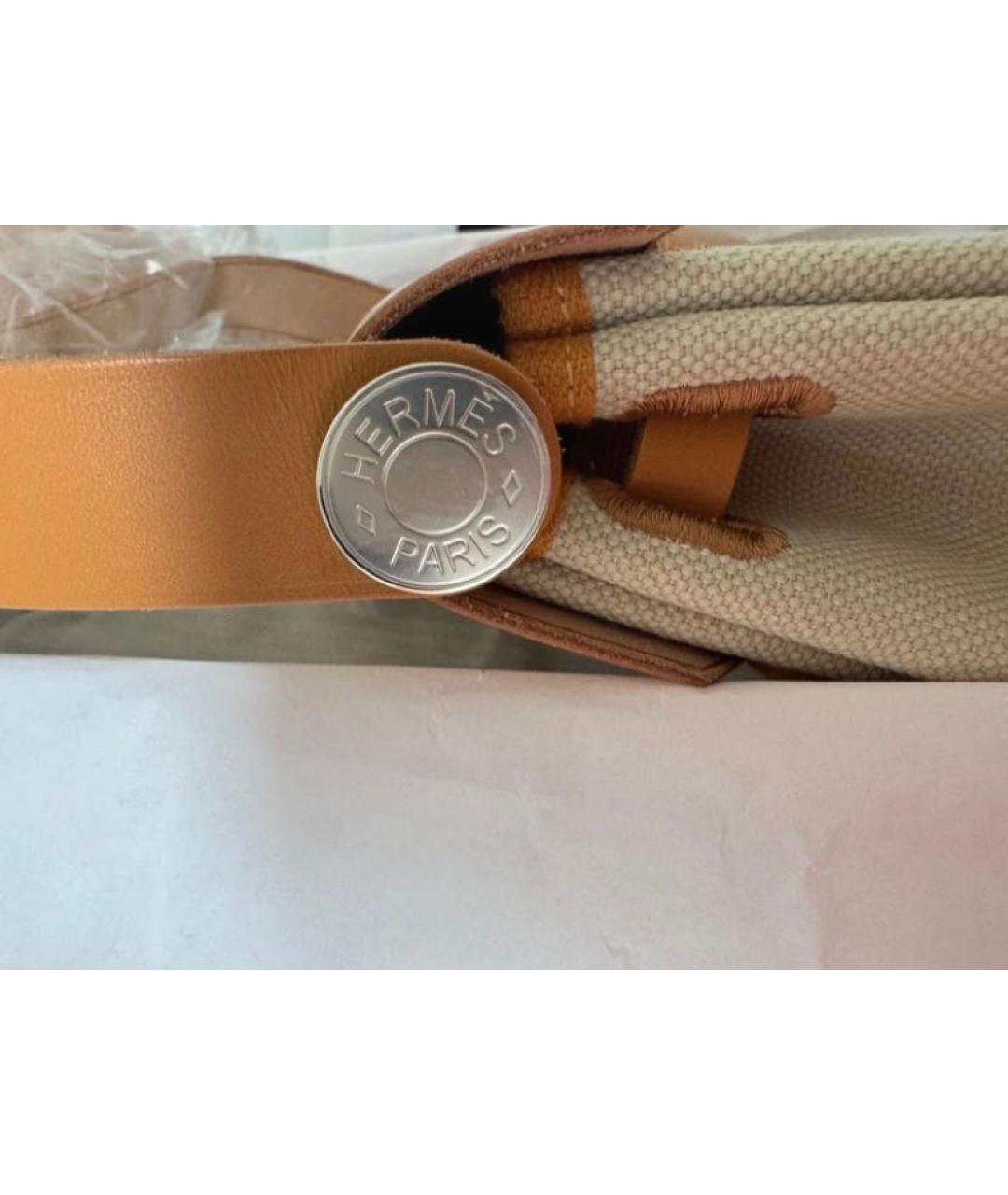 HERMES Бежевая тканевая сумка через плечо, фото 5
