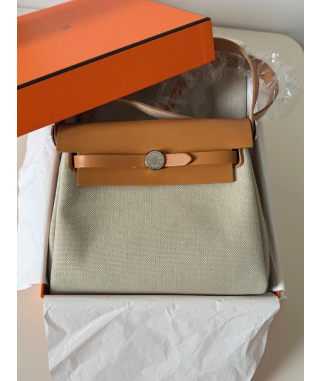 HERMES Бежевая тканевая сумка через плечо, фото 2