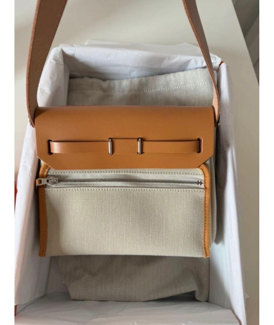 HERMES Бежевая тканевая сумка через плечо, фото 3