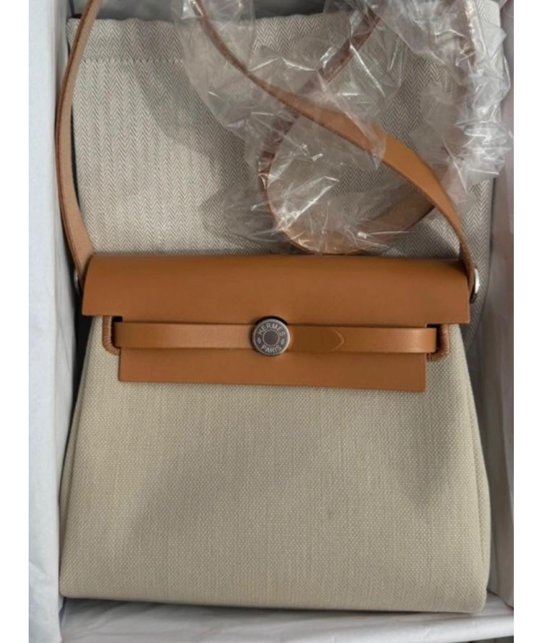 HERMES Бежевая тканевая сумка через плечо, фото 9