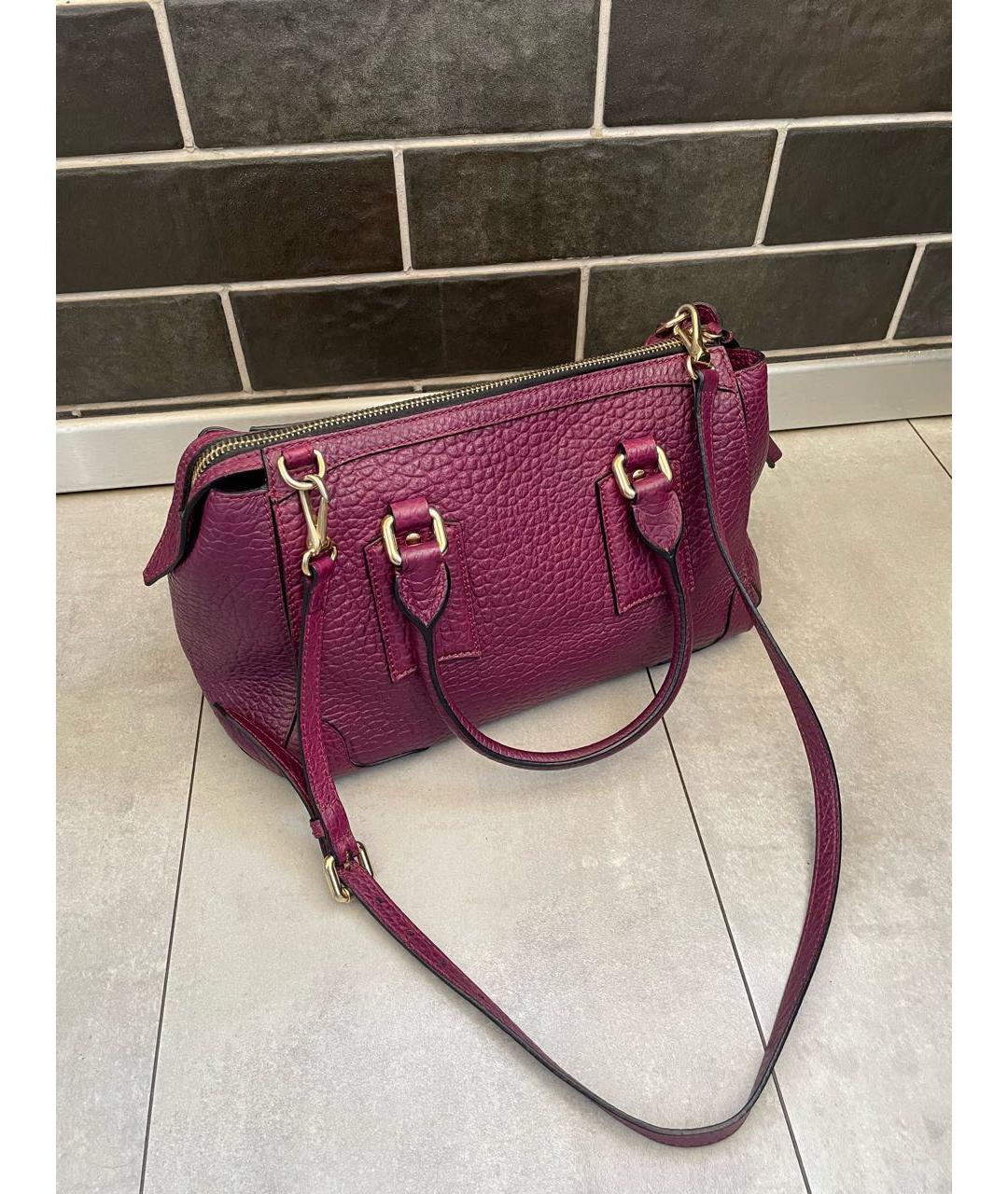 BURBERRY Бордовая кожаная сумка с короткими ручками, фото 2