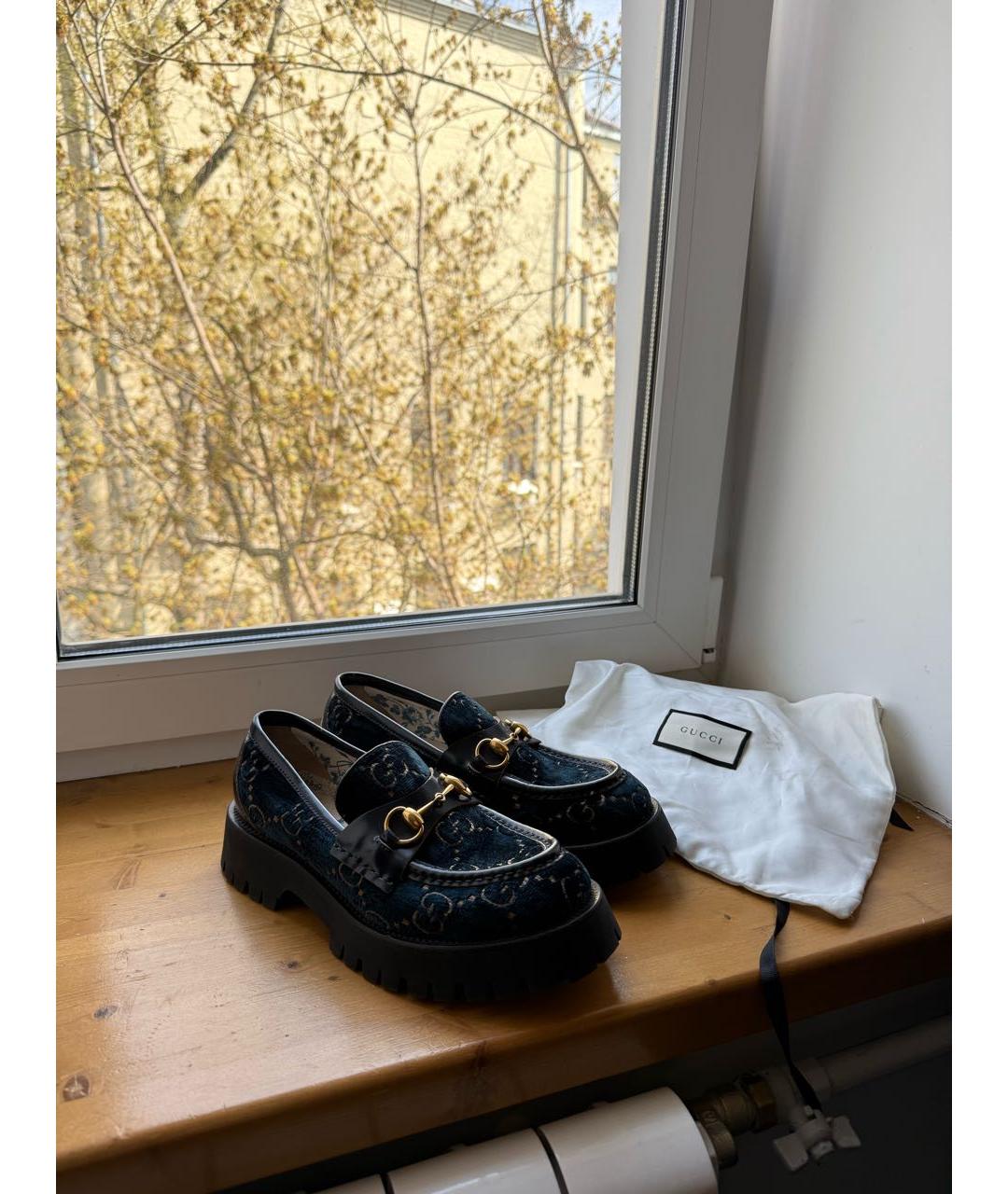 GUCCI Темно-синие бархатные лоферы, фото 2