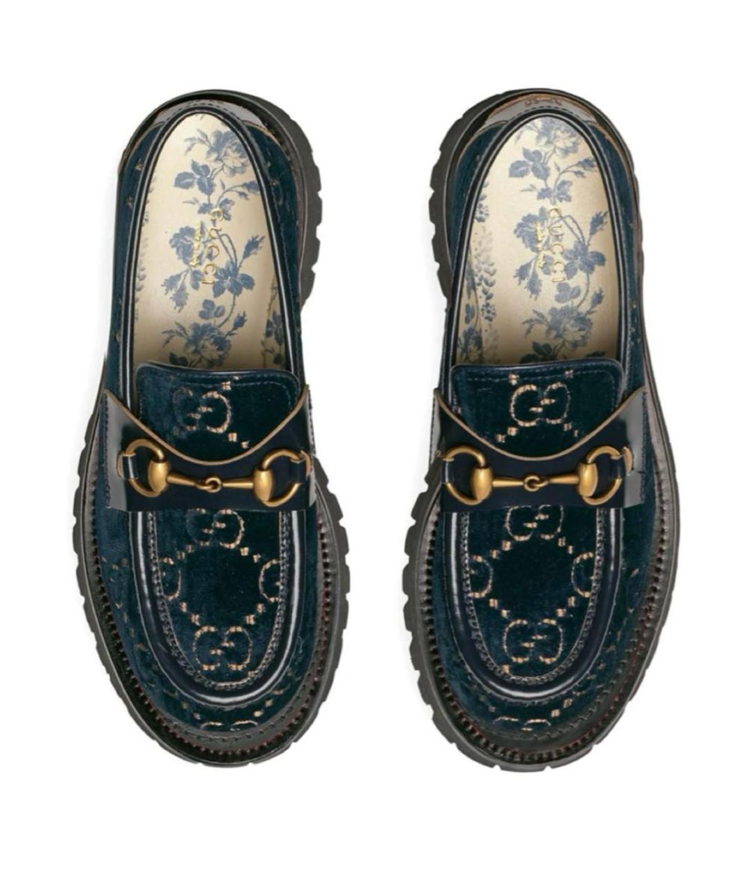GUCCI Темно-синие бархатные лоферы, фото 6