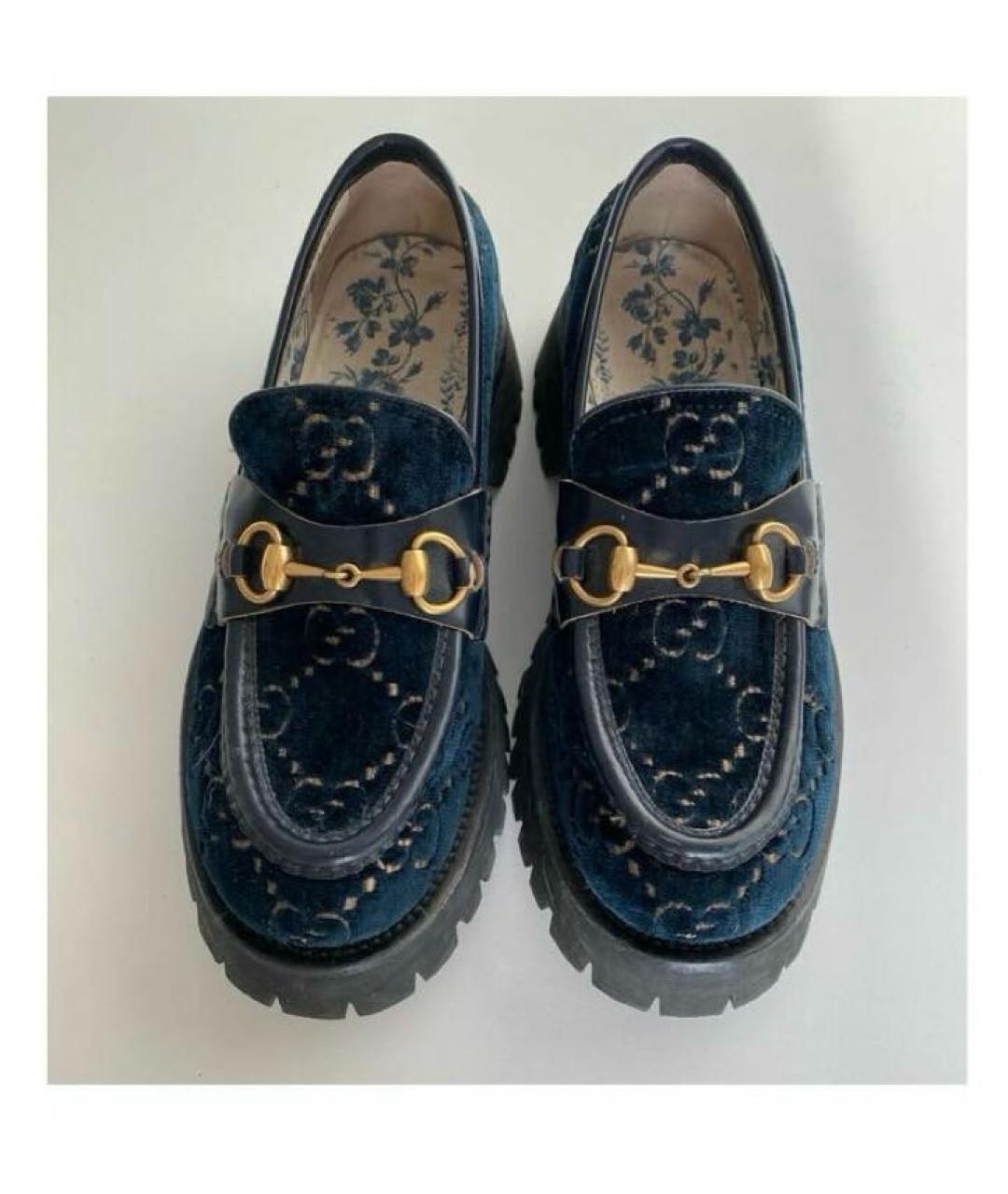 GUCCI Темно-синие бархатные лоферы, фото 5