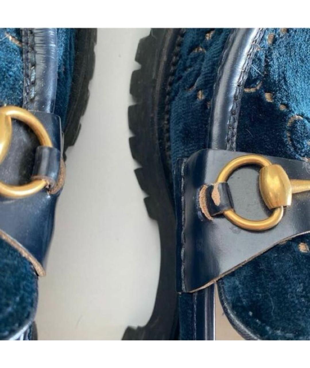 GUCCI Темно-синие бархатные лоферы, фото 4