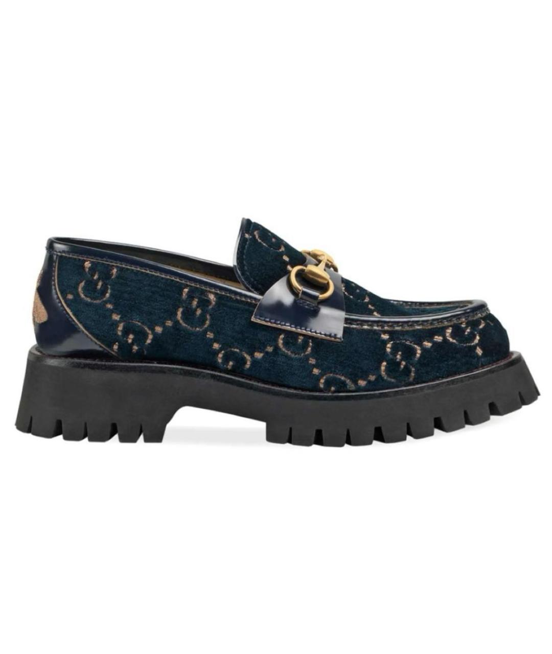 GUCCI Темно-синие бархатные лоферы, фото 9