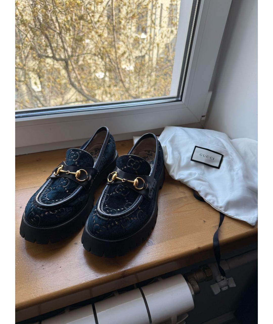 GUCCI Темно-синие бархатные лоферы, фото 8