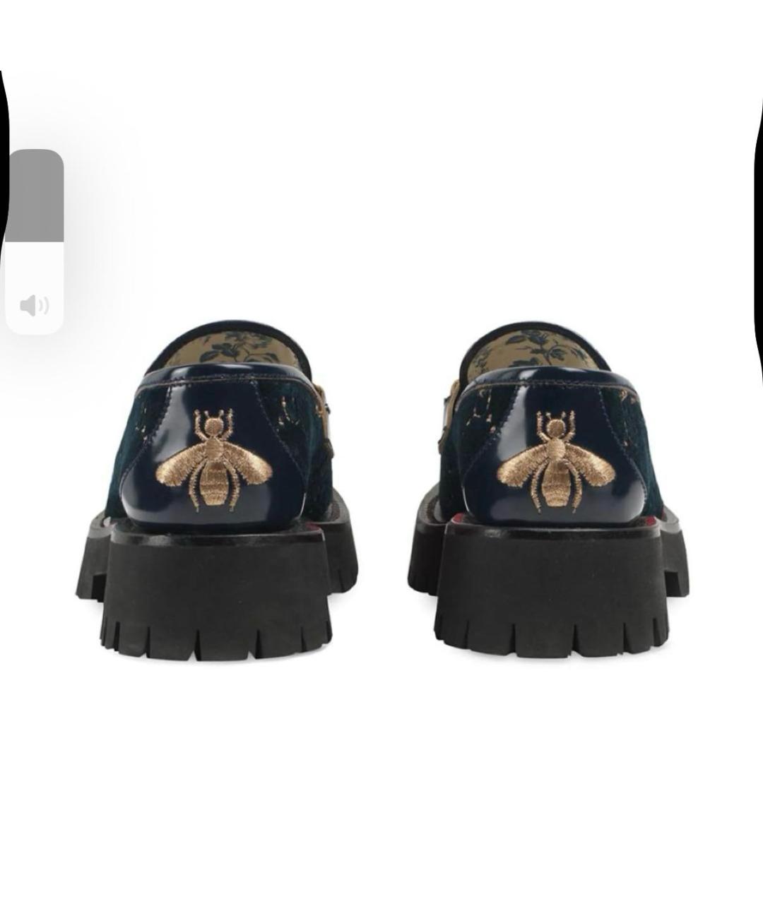 GUCCI Темно-синие бархатные лоферы, фото 7