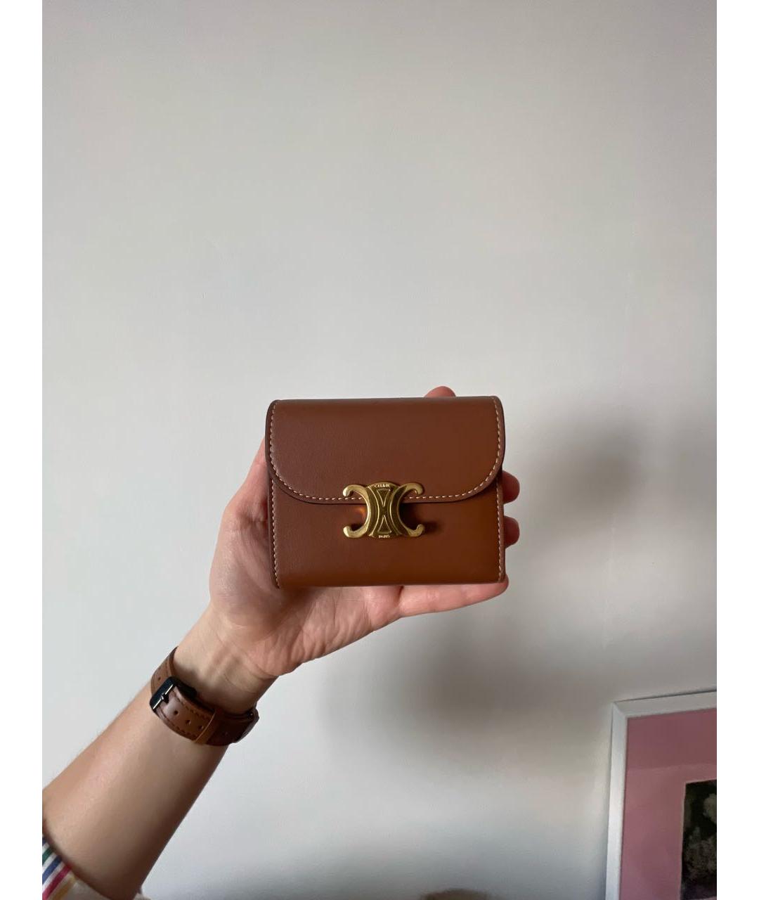 CELINE Бежевый кожаный кошелек, фото 4