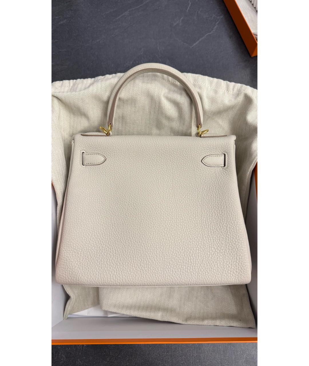 HERMES Бежевая кожаная сумка с короткими ручками, фото 4