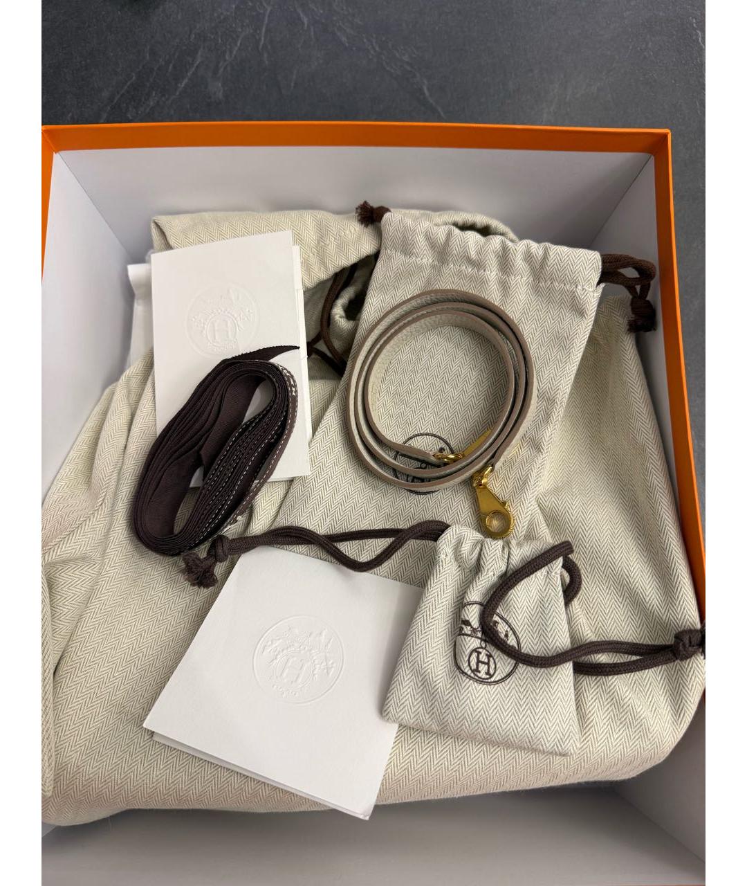 HERMES Бежевая кожаная сумка с короткими ручками, фото 7