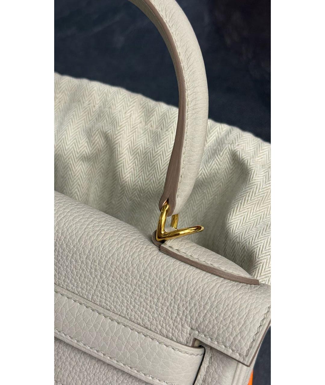 HERMES Бежевая кожаная сумка с короткими ручками, фото 6