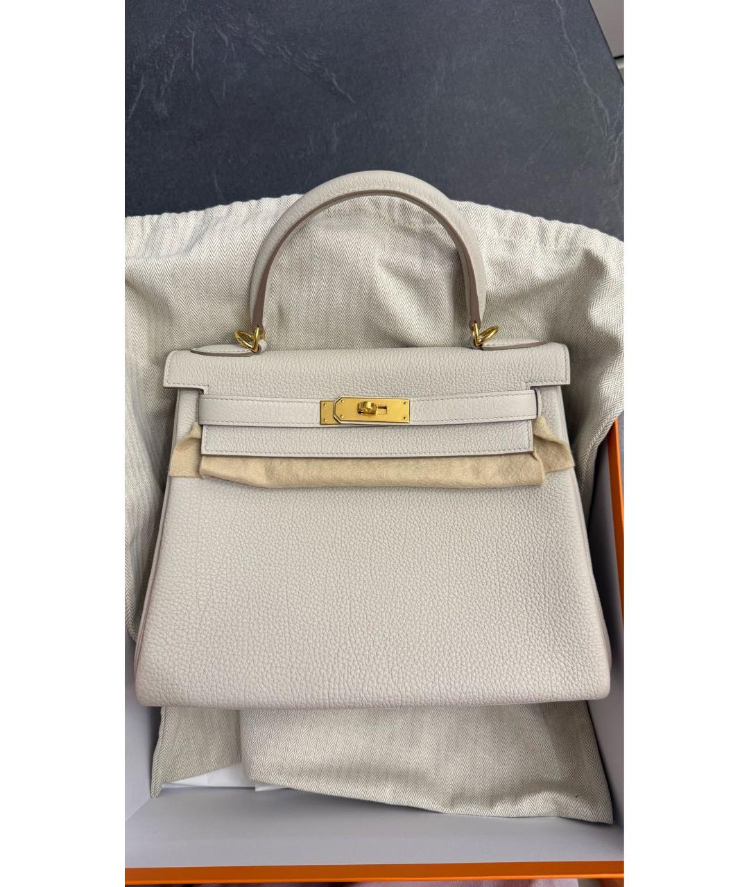 HERMES Бежевая кожаная сумка с короткими ручками, фото 2