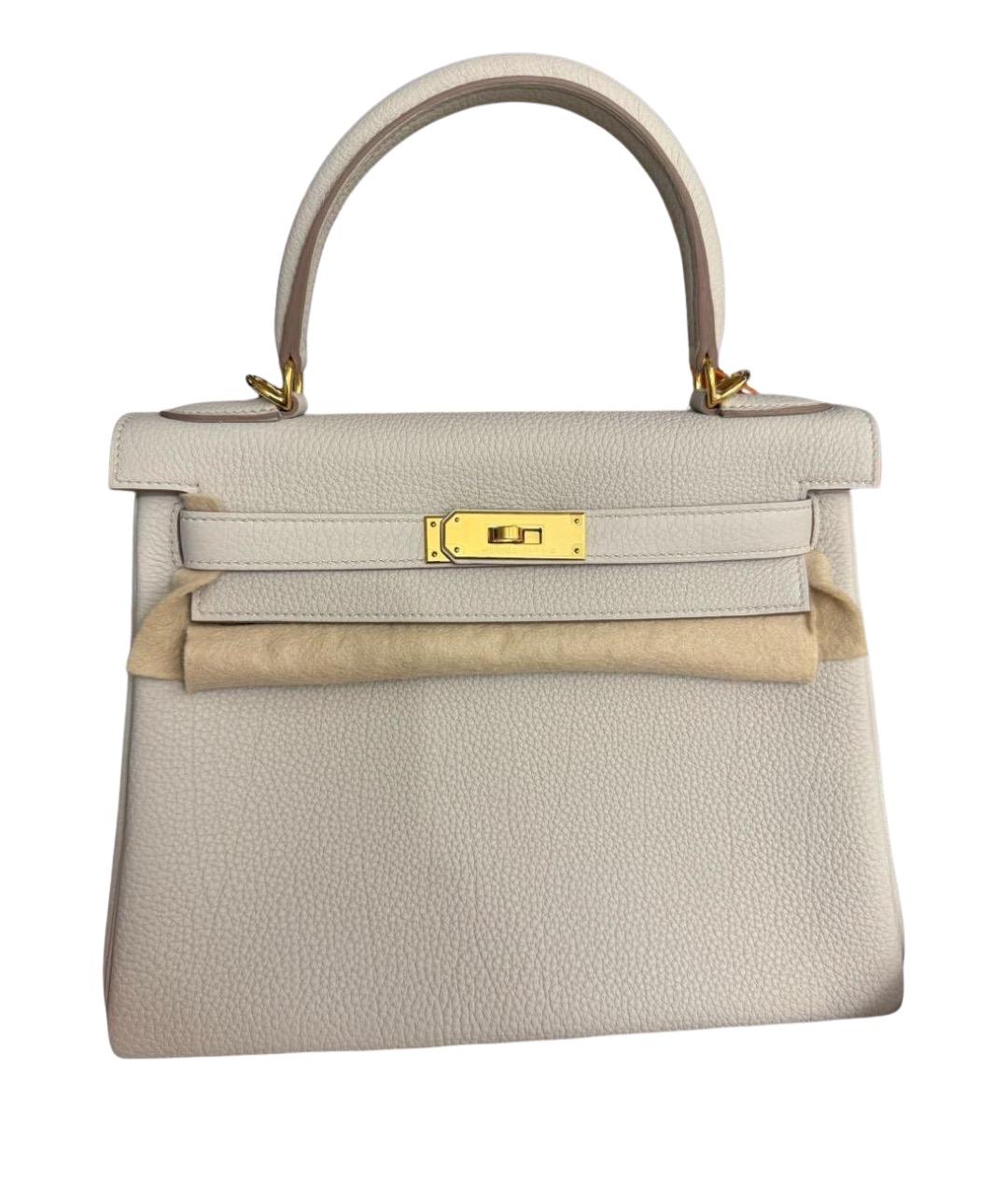 HERMES Бежевая кожаная сумка с короткими ручками, фото 1
