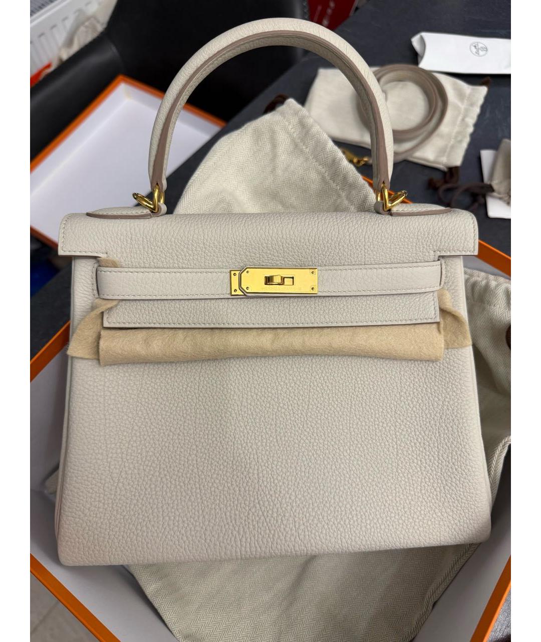 HERMES Бежевая кожаная сумка с короткими ручками, фото 8