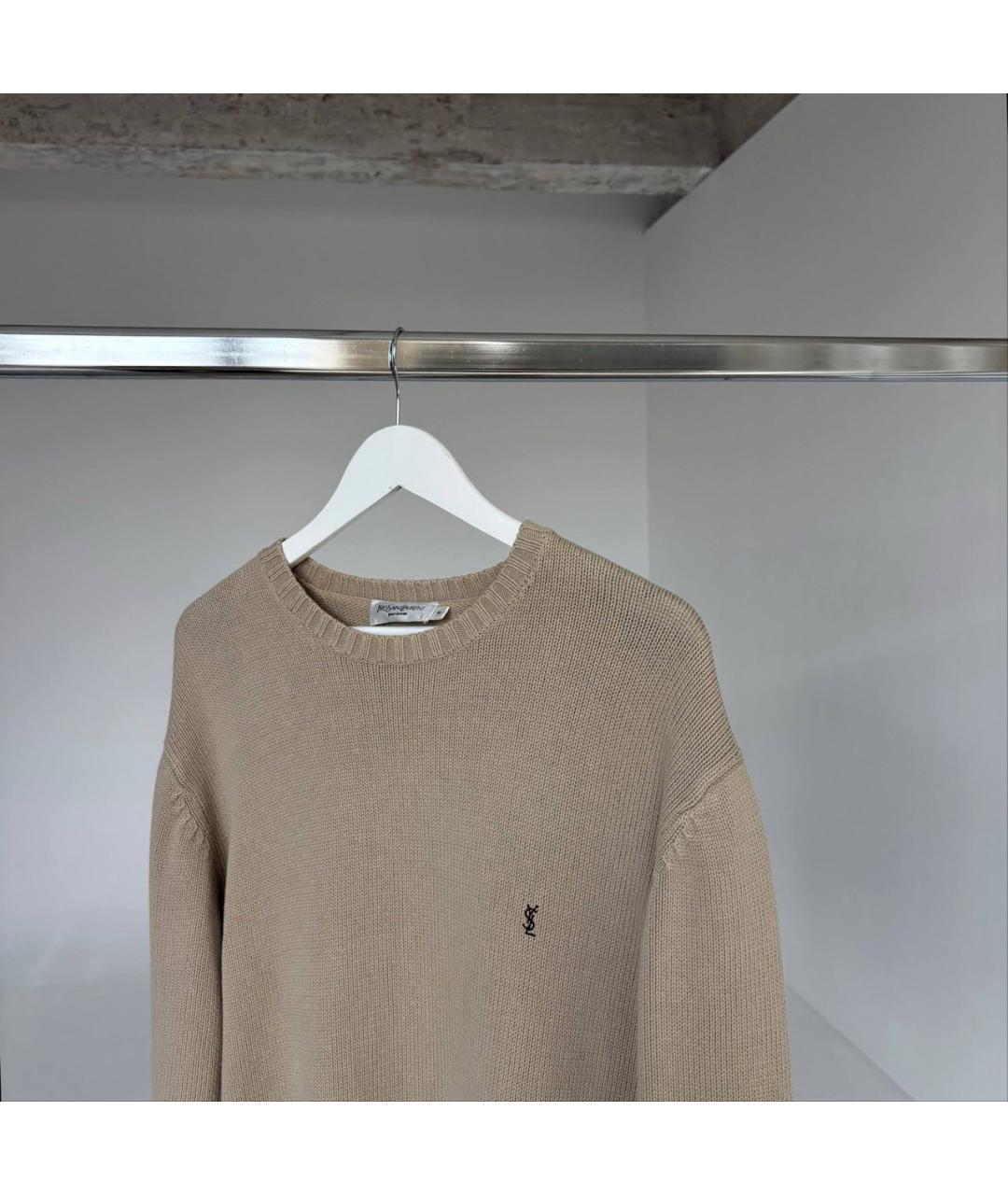 SAINT LAURENT Бежевый хлопковый джемпер / свитер, фото 3