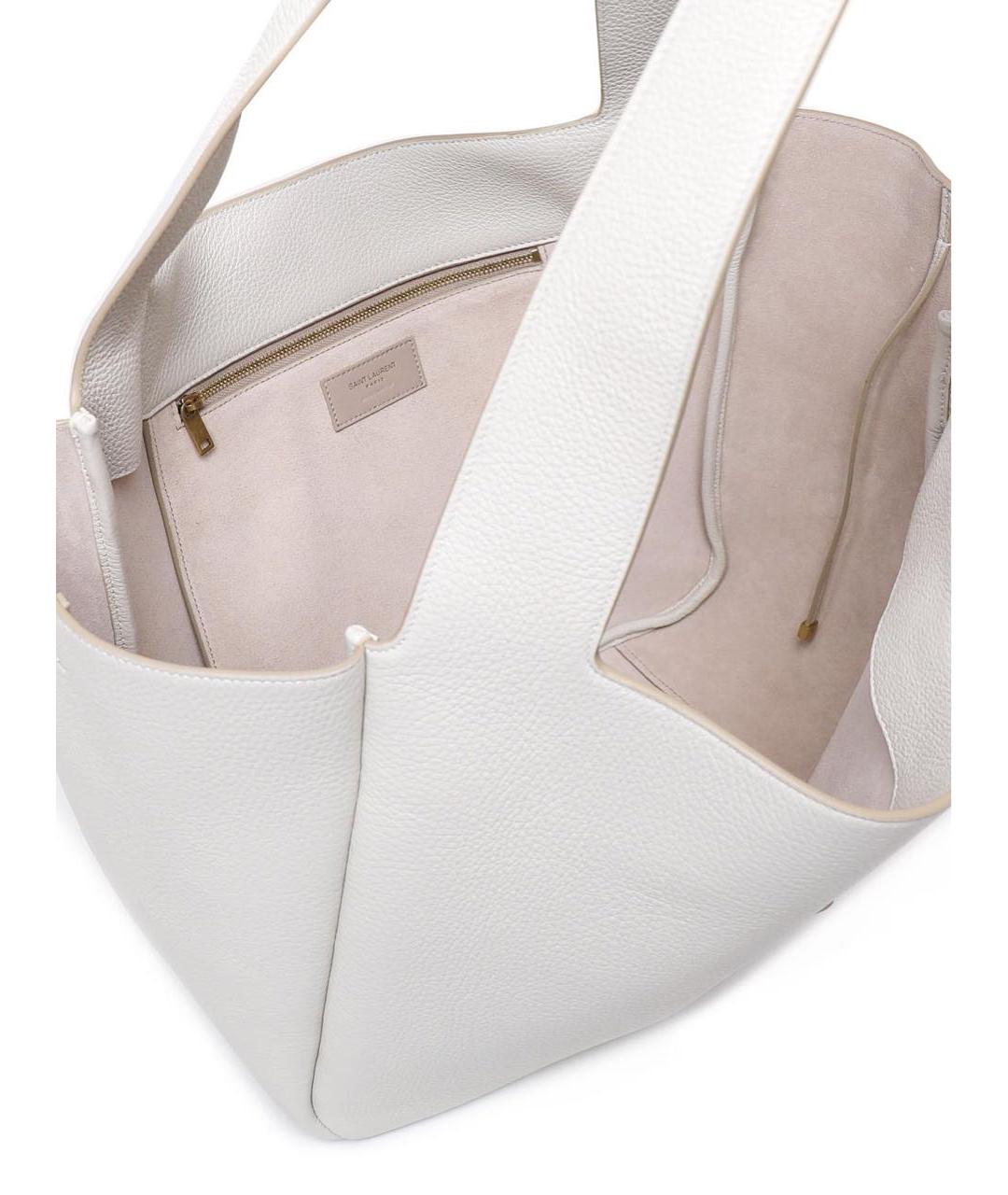 SAINT LAURENT Белая кожаная сумка тоут, фото 4