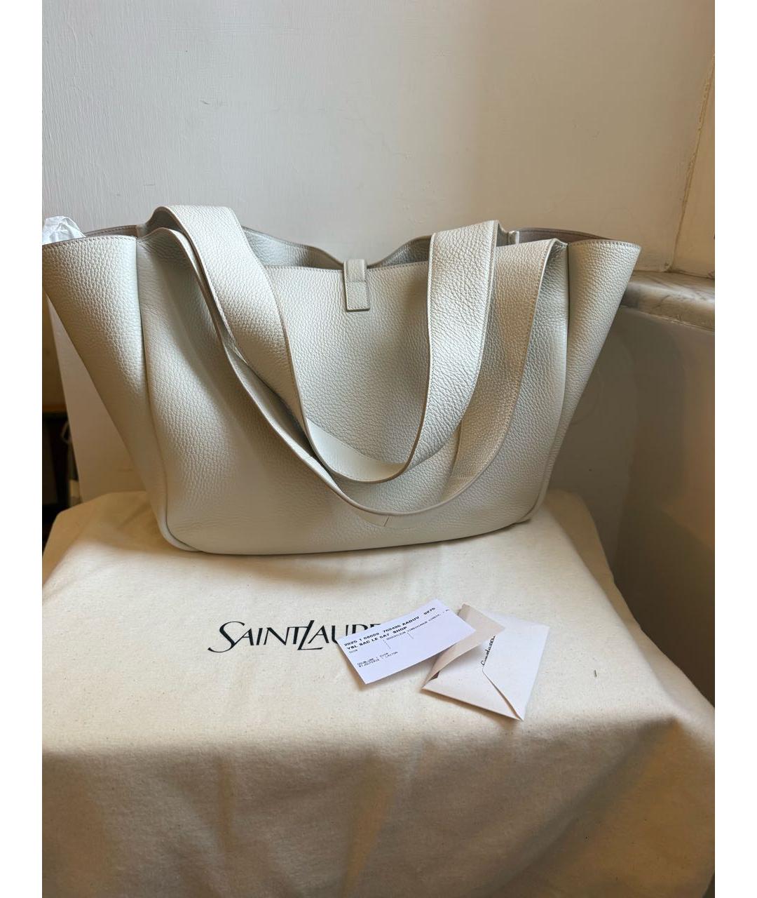 SAINT LAURENT Белая кожаная сумка тоут, фото 2