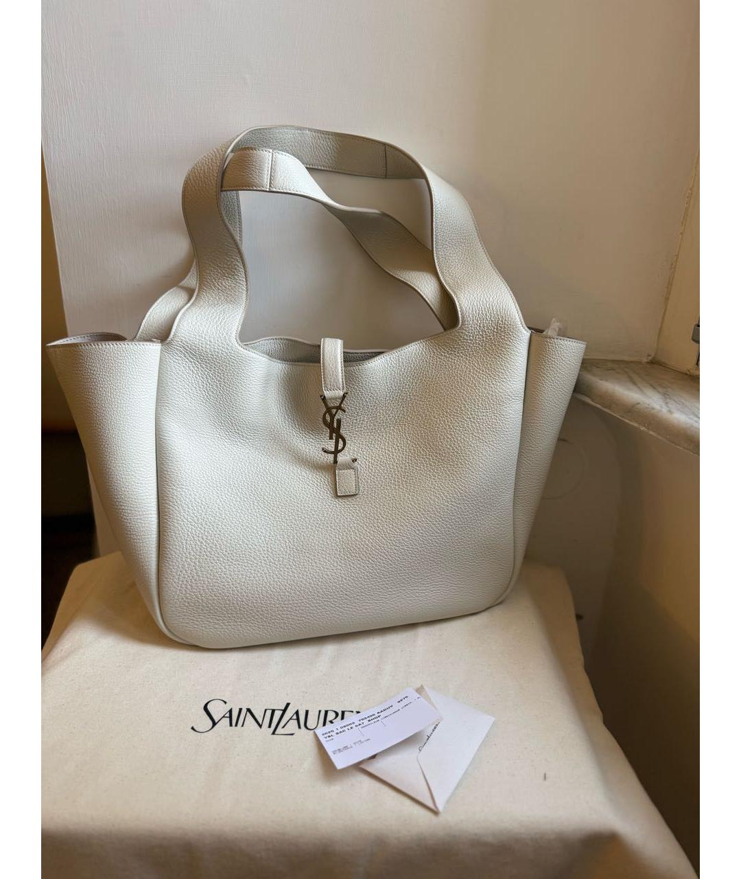 SAINT LAURENT Белая кожаная сумка тоут, фото 3