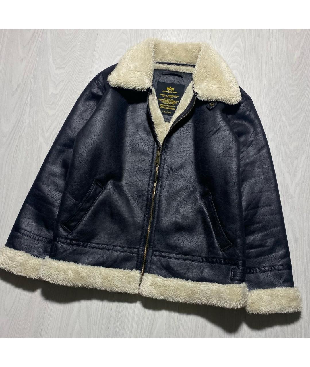 ALPHA INDUSTRIES Черная полиэстеровая дубленка/шуба, фото 2