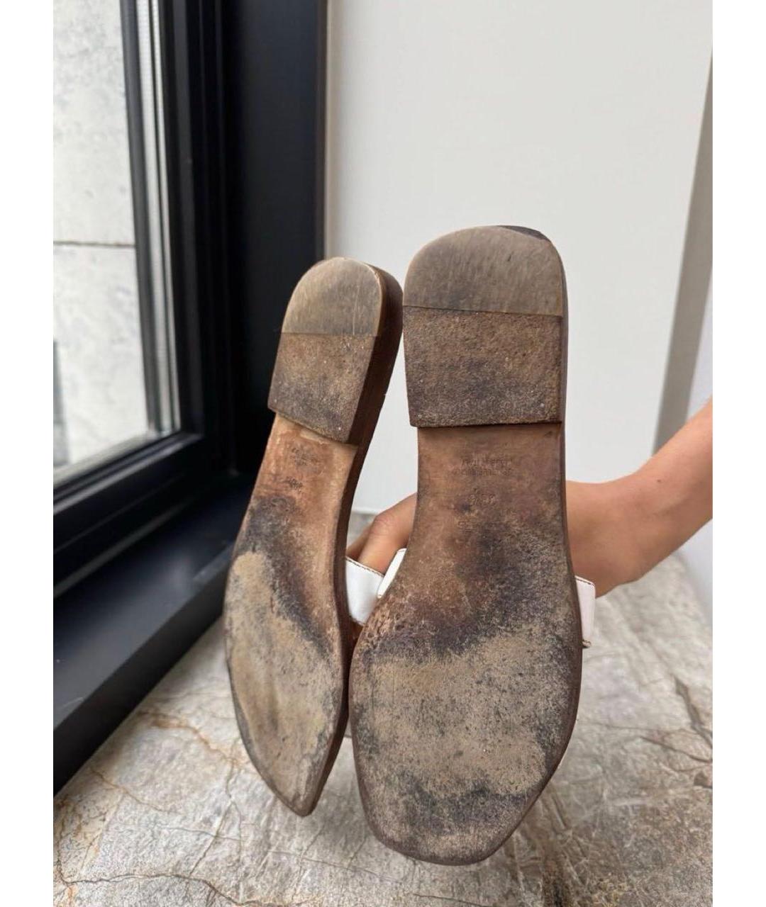 HERMES Белые кожаные шлепанцы, фото 5