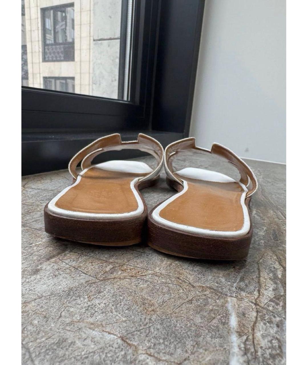 HERMES Белые кожаные шлепанцы, фото 4