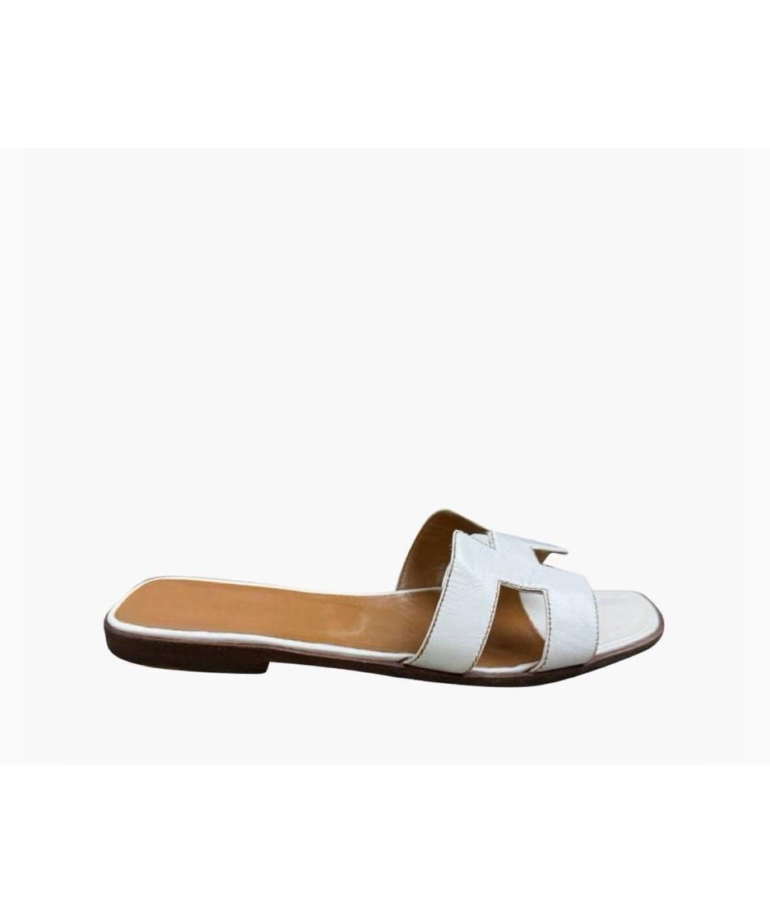 HERMES Белые кожаные шлепанцы, фото 8