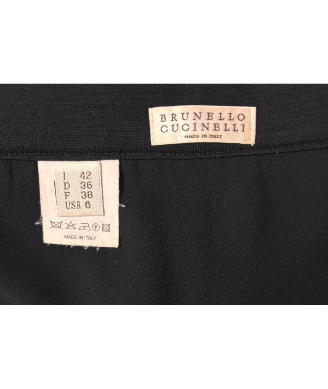 BRUNELLO CUCINELLI Черная шелковая юбка миди, фото 4