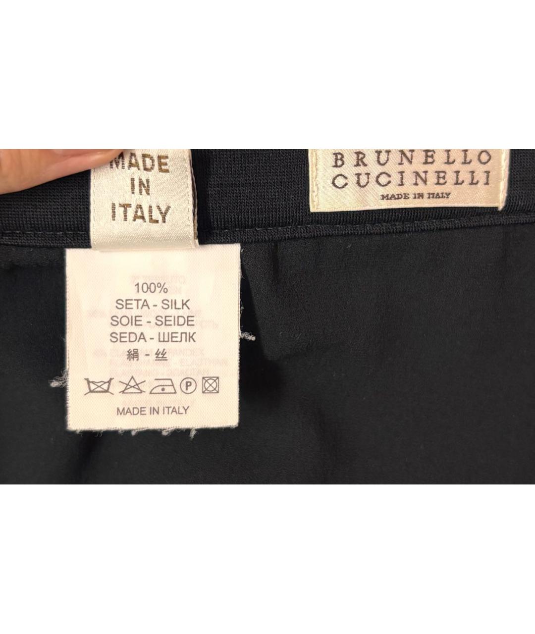 BRUNELLO CUCINELLI Черная шелковая юбка миди, фото 5