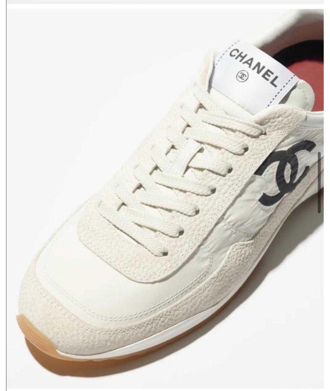 CHANEL Бежевые кожаные кроссовки, фото 4