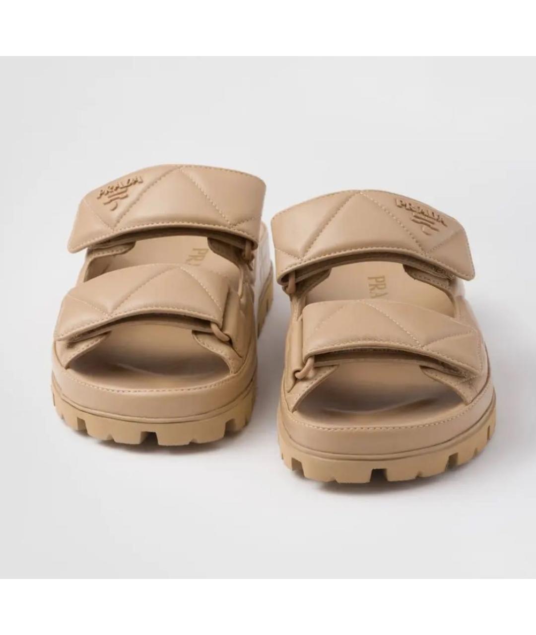 PRADA Бежевые кожаные сандалии, фото 4