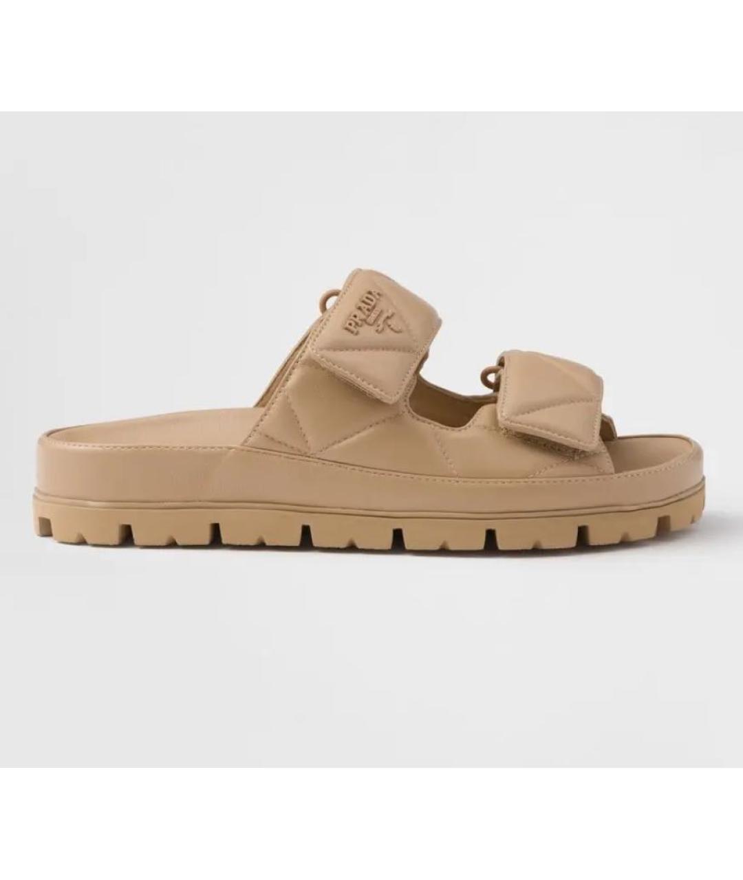 PRADA Бежевые кожаные сандалии, фото 5