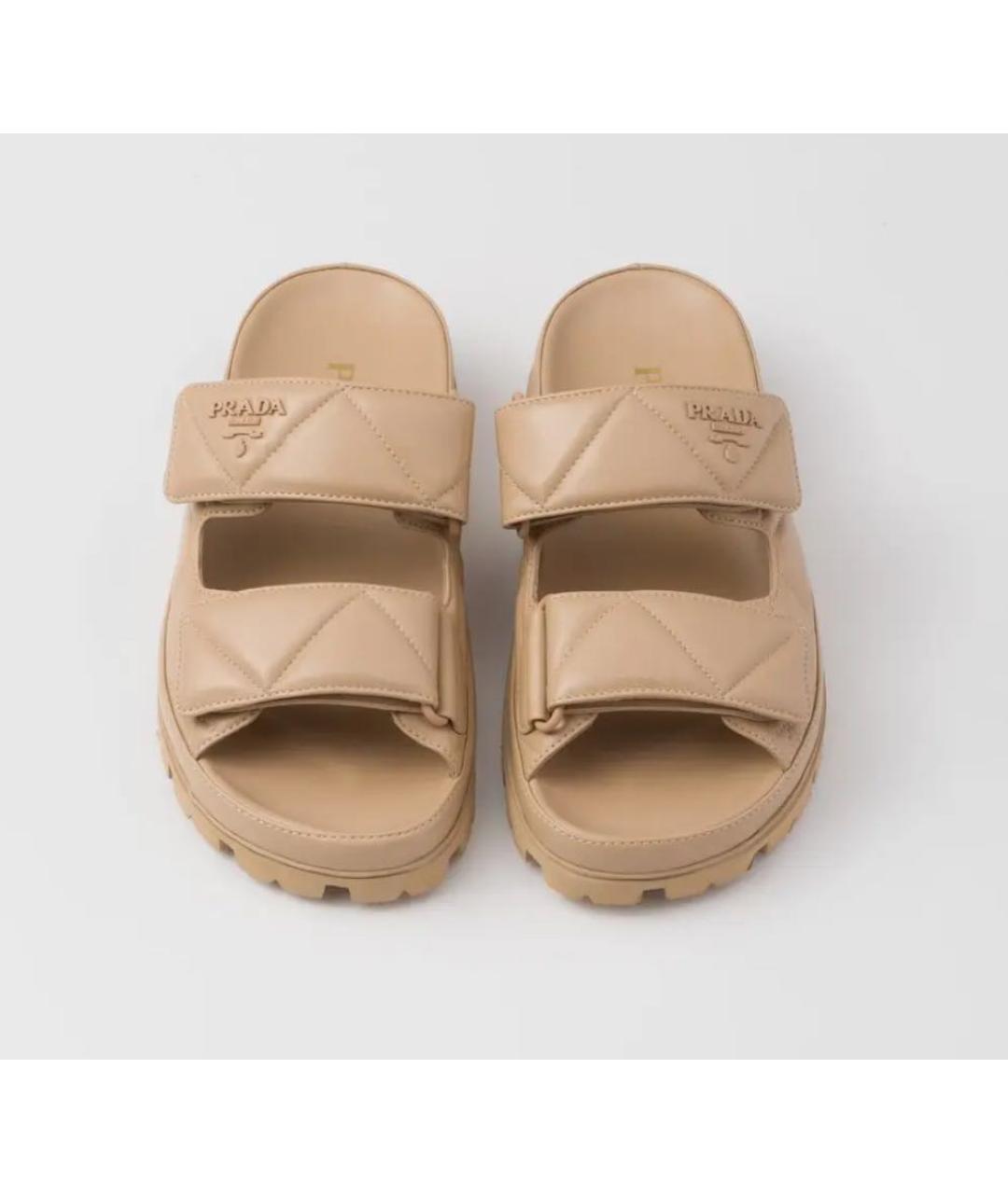 PRADA Бежевые кожаные сандалии, фото 2