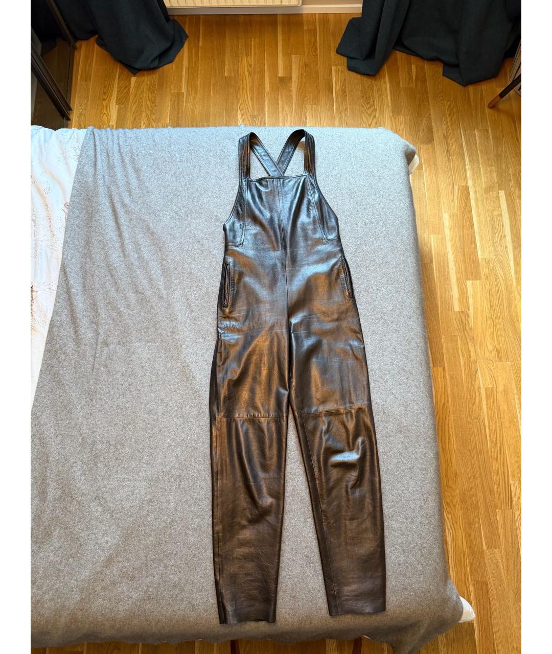SAINT LAURENT Коричневый кожаный комбинезон, фото 9