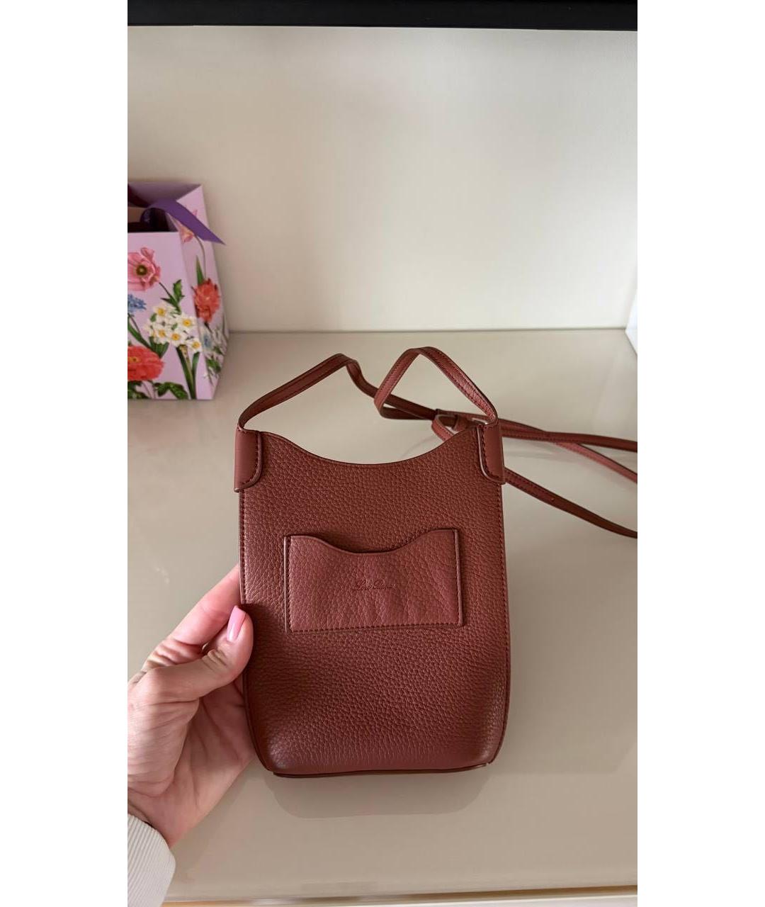 LORO PIANA Коричневая кожаная сумка через плечо, фото 2