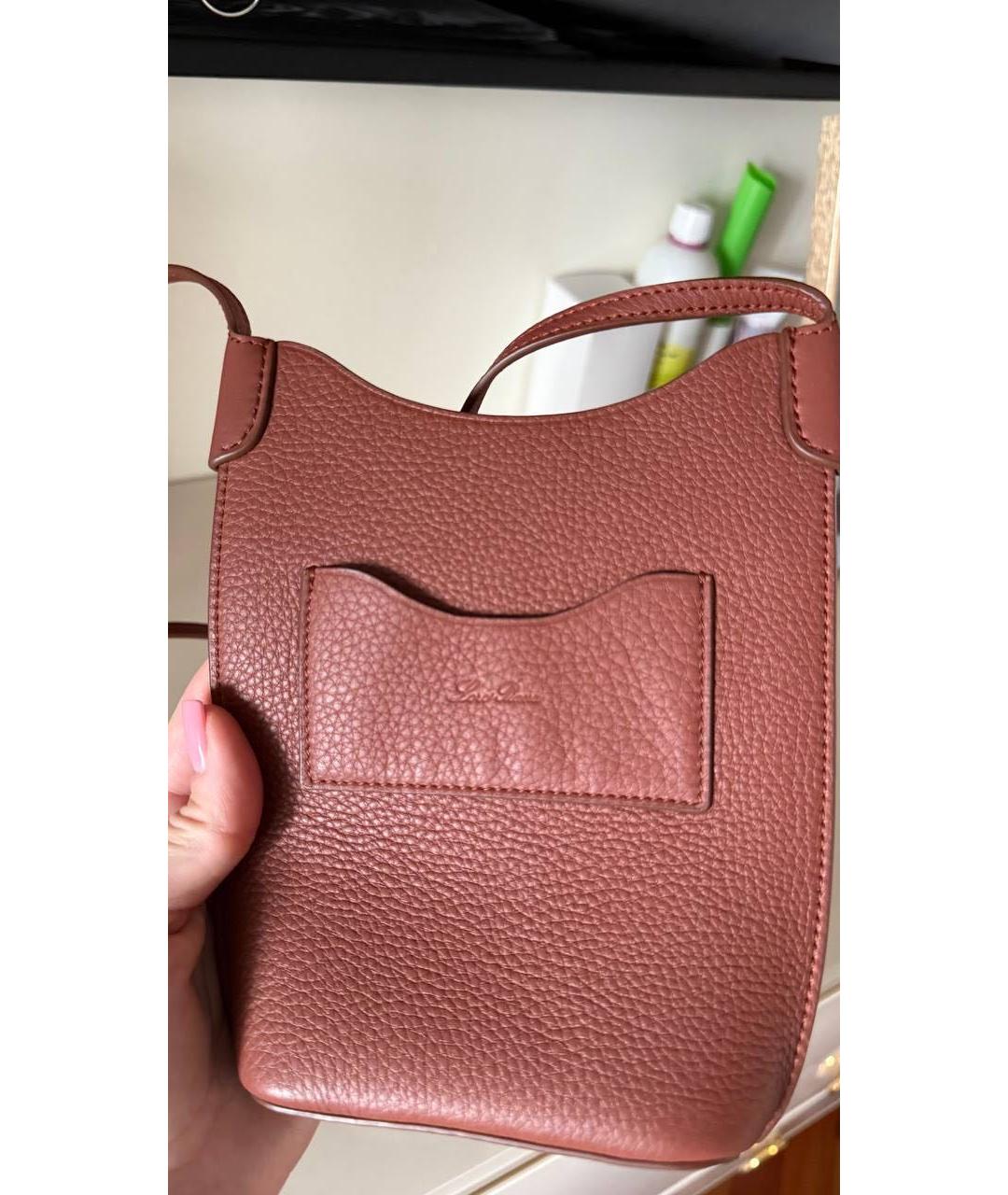 LORO PIANA Коричневая кожаная сумка через плечо, фото 4