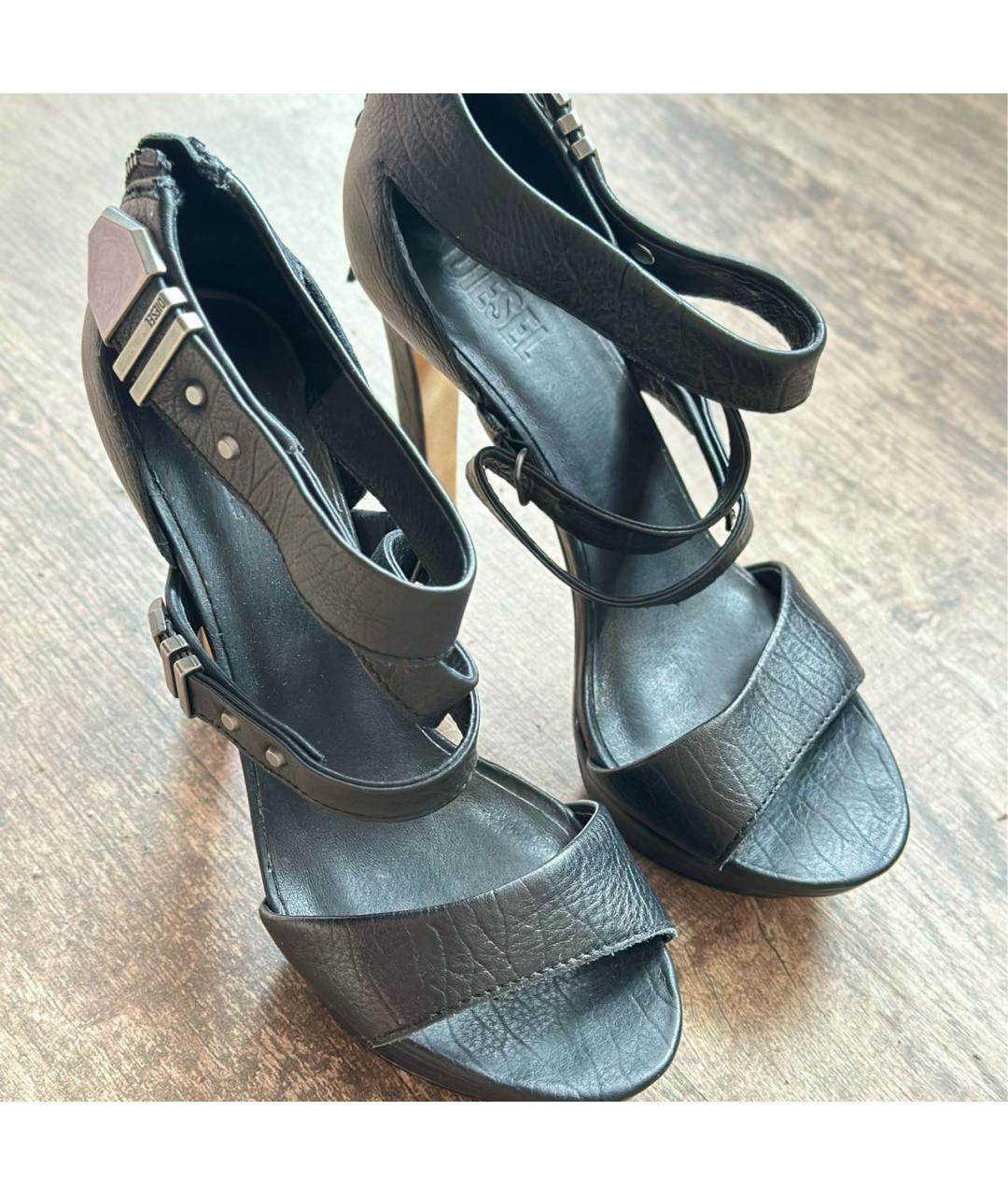 DIESEL Черные кожаные босоножки, фото 2