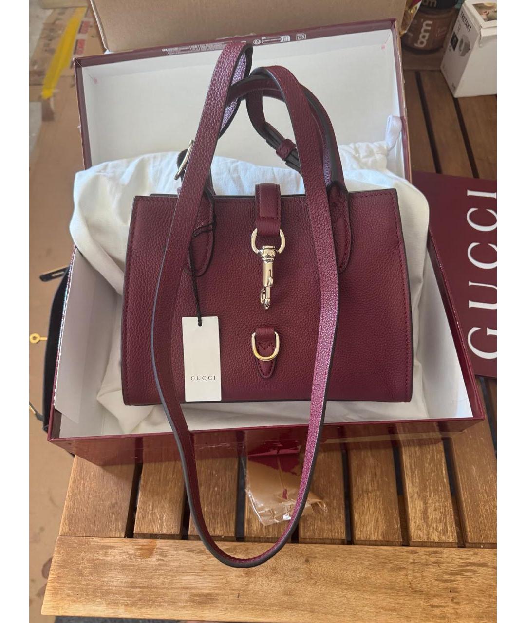 GUCCI Бордовая кожаная сумка с короткими ручками, фото 6