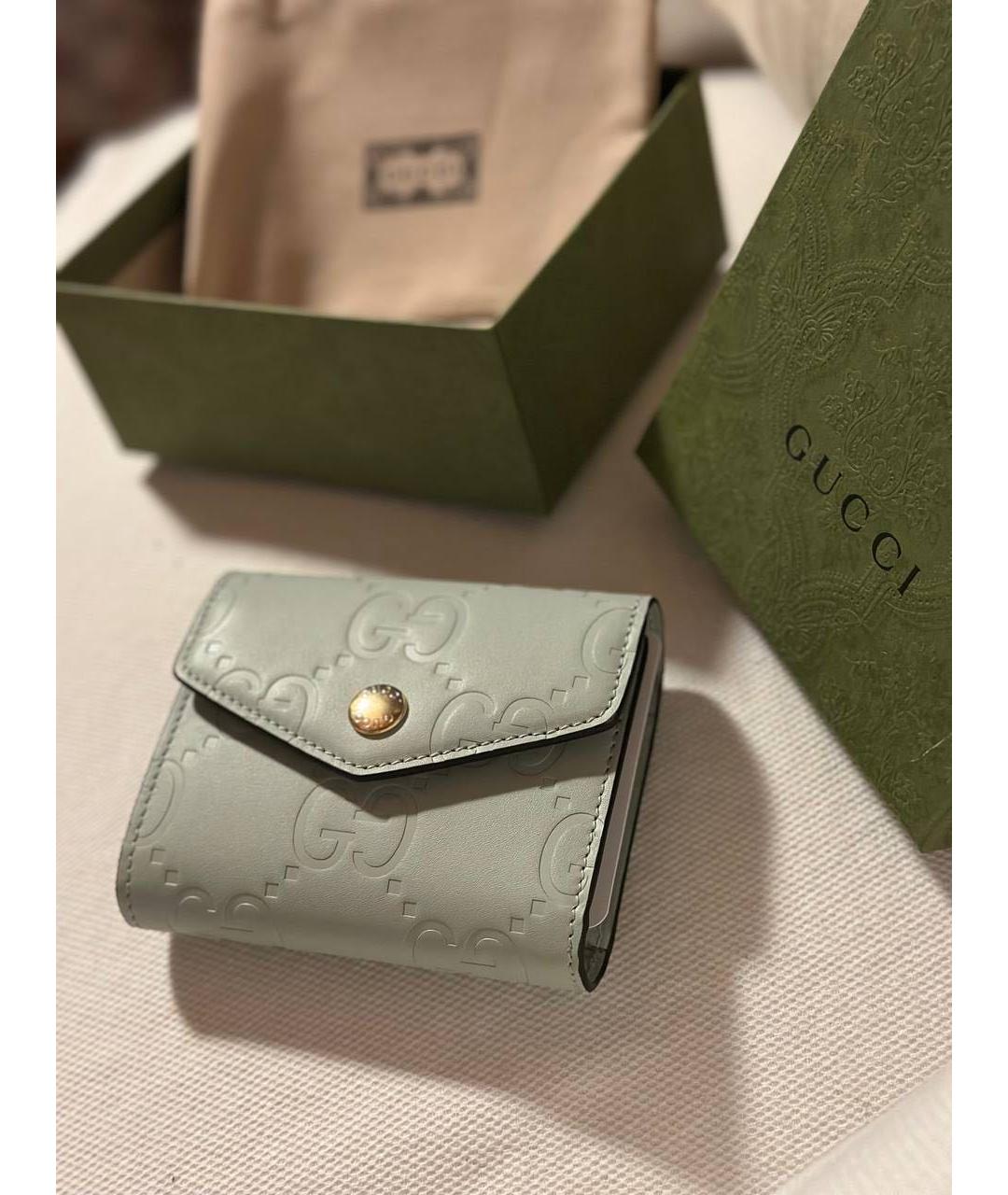 GUCCI Бирюзовый кожаный кошелек, фото 4