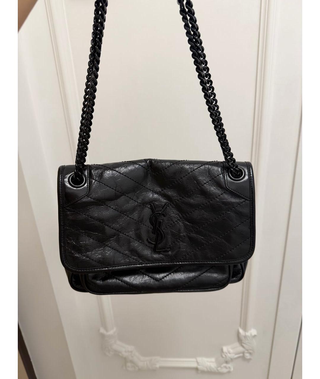 SAINT LAURENT Черная кожаная сумка с короткими ручками, фото 6